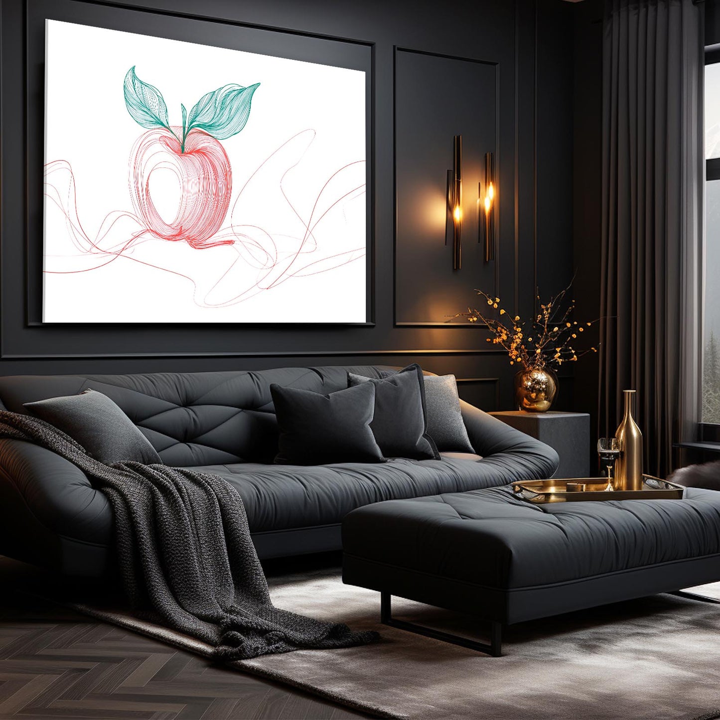 One Line Blush Apple Canvas – styled in a furnished interior