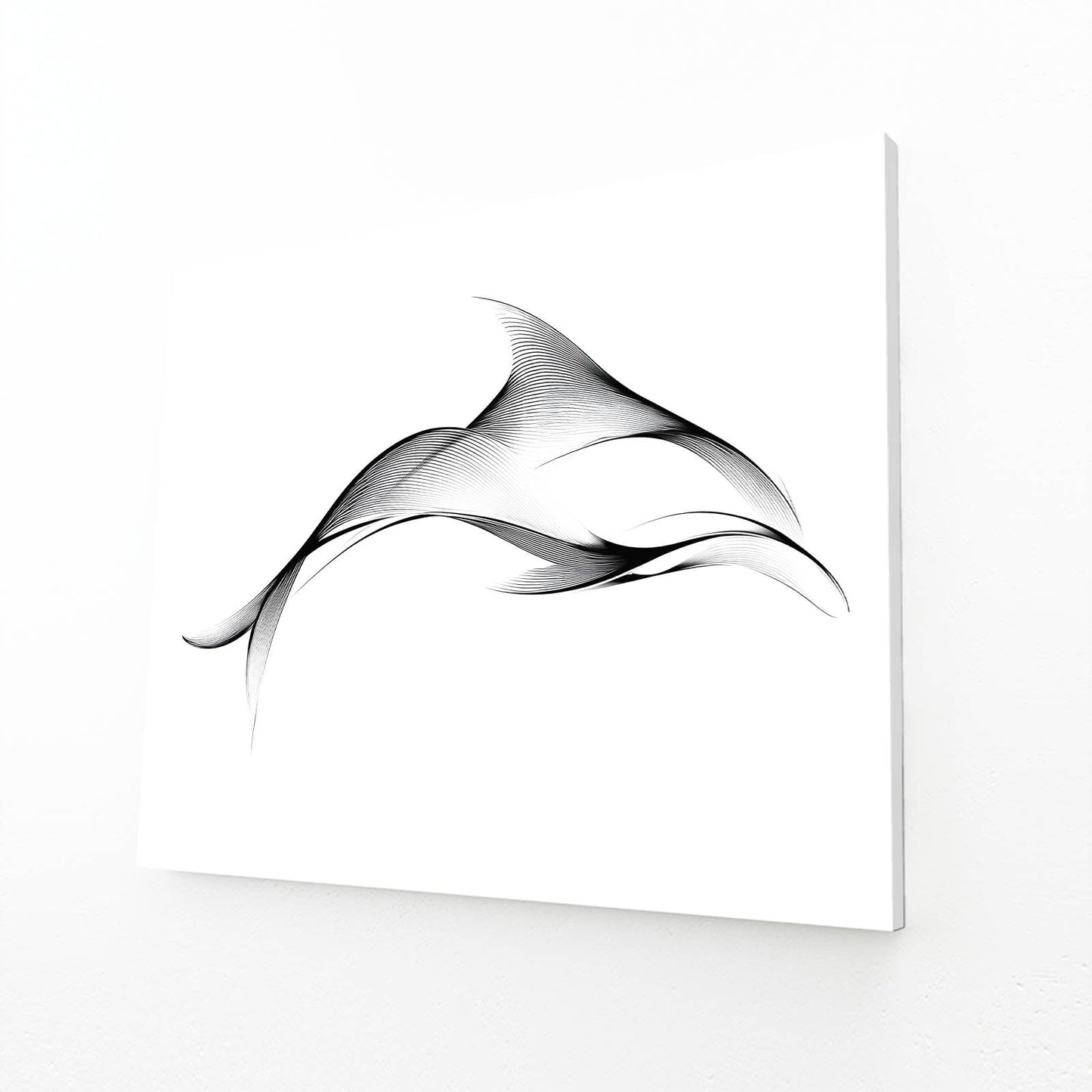 One Line Dolphin Wall Art – dolphin suggested by a single flowing black ink line on white