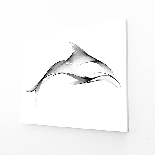 One Line Dolphin Wall Art – dolphin suggested by a single flowing black ink line on white