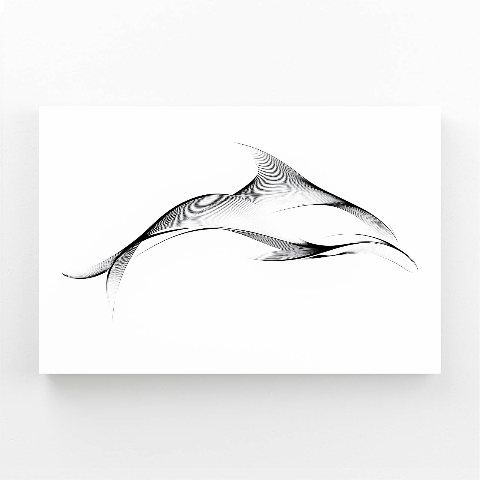 One Line Dolphin Wall Art – angled canvas view on white background