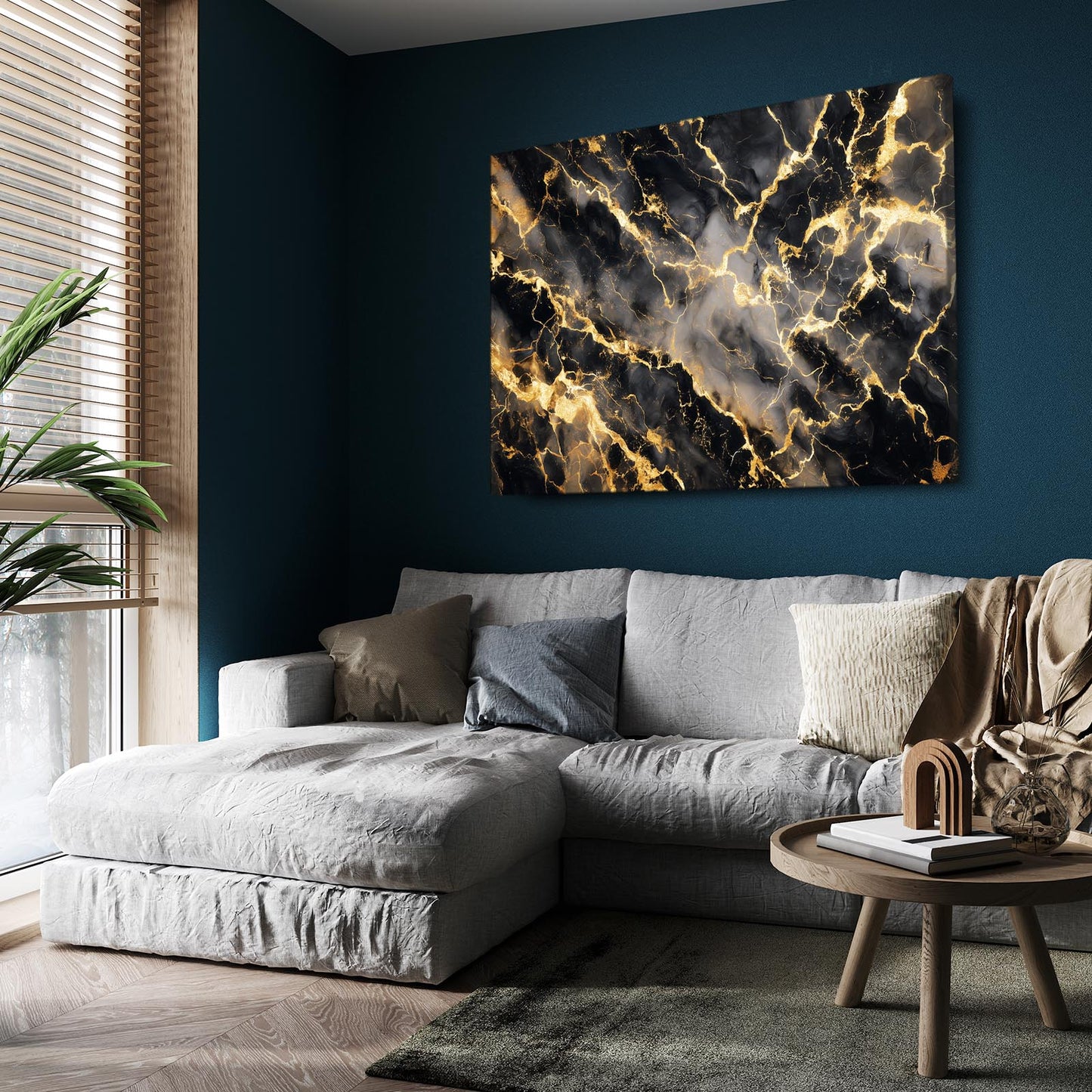 Onyx Marble Gold Canvas Art – styled in a furnished interior