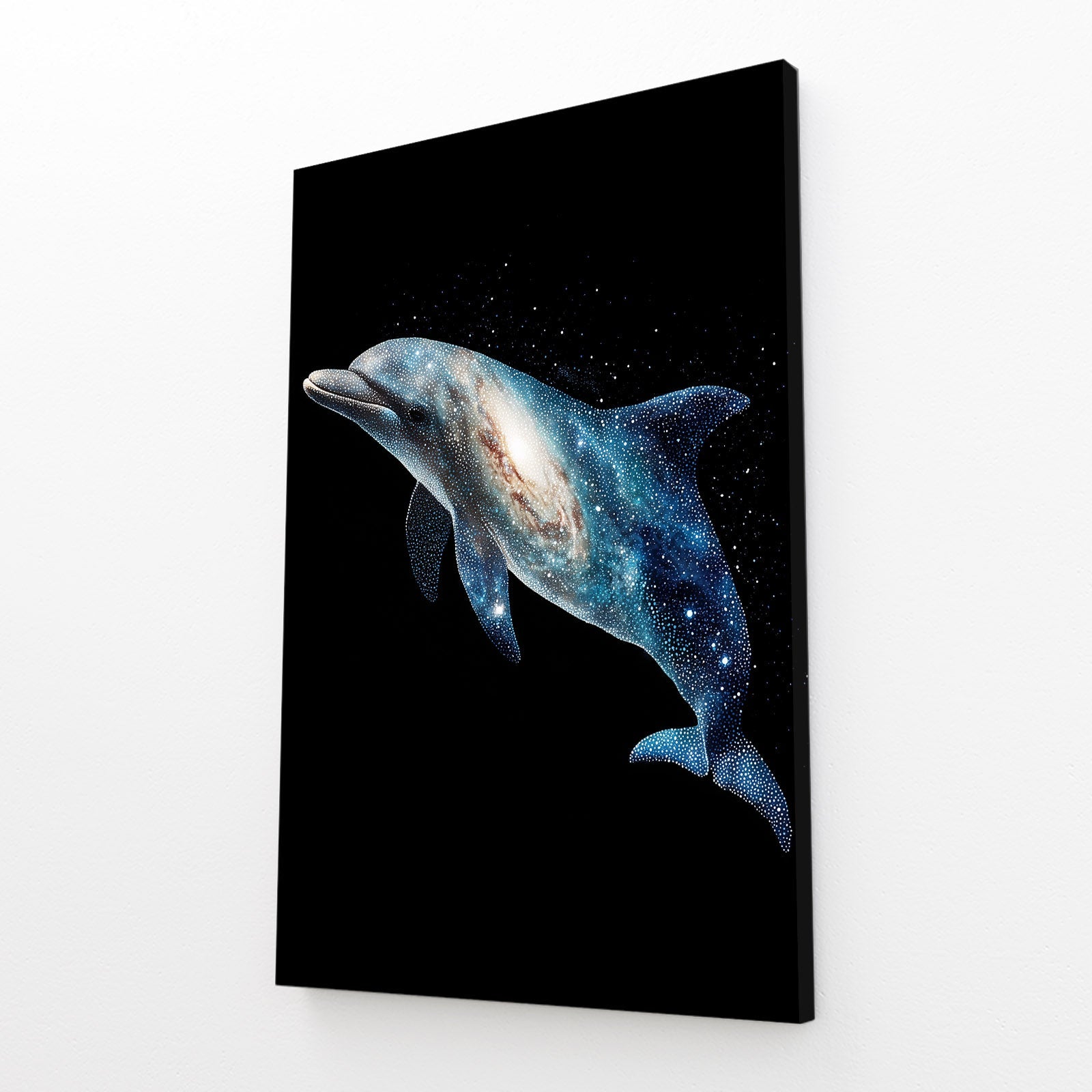 Opal Glow Dolphin Wall Art – angled canvas view on white background