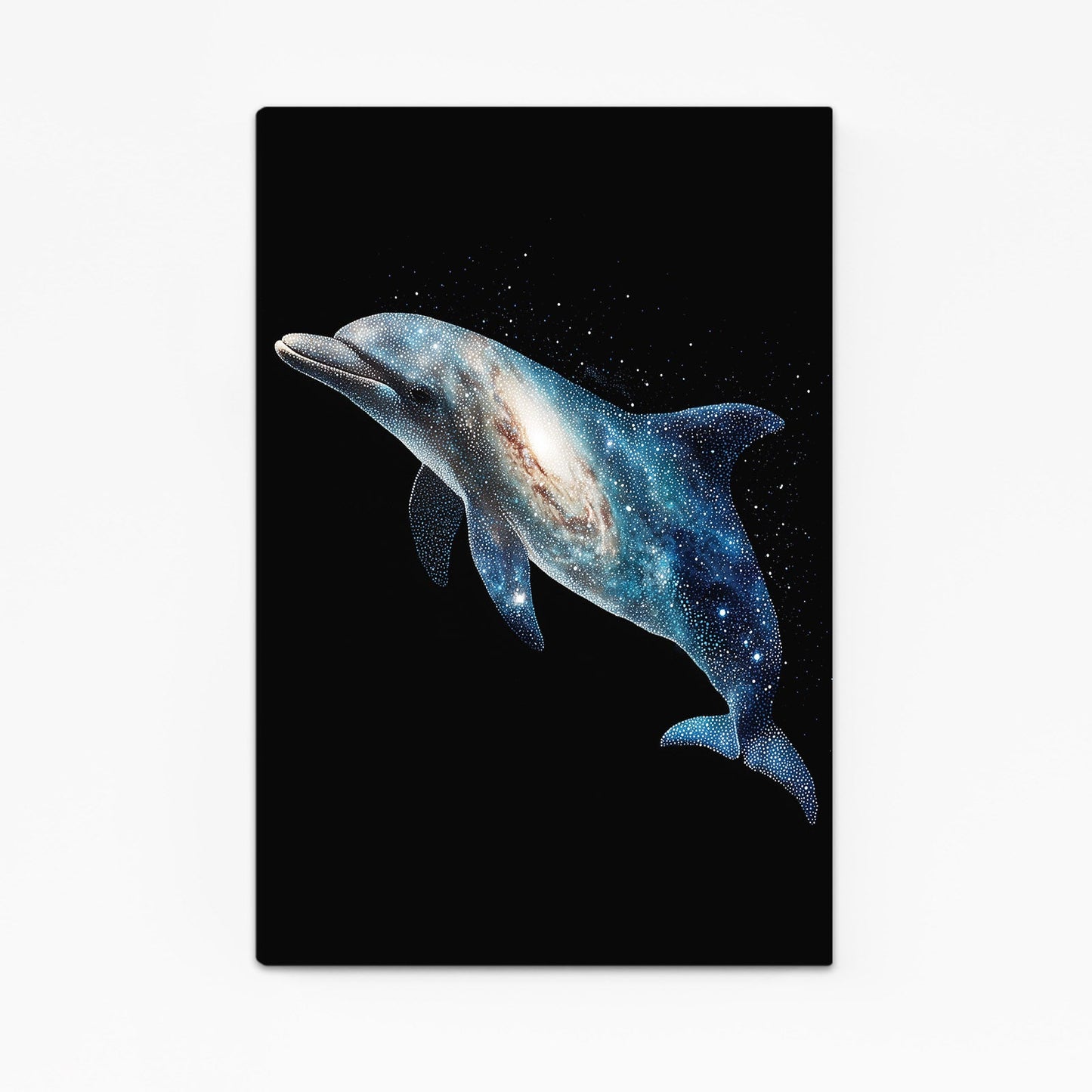 Opal Glow Dolphin Wall Art – with Premium Black wood frame on white background