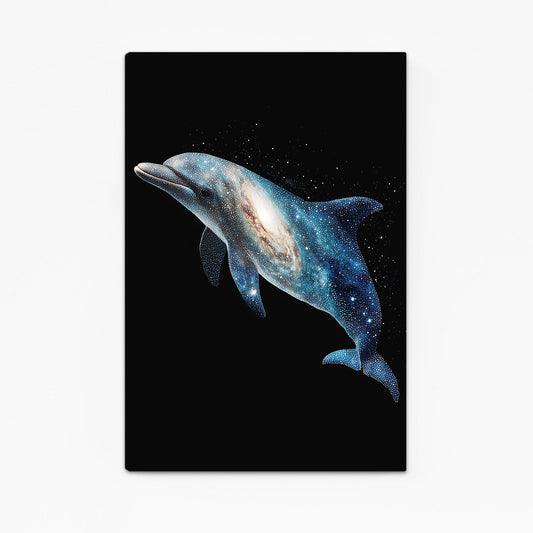 Opal Glow Dolphin Wall Art – with Premium Black wood frame on white background