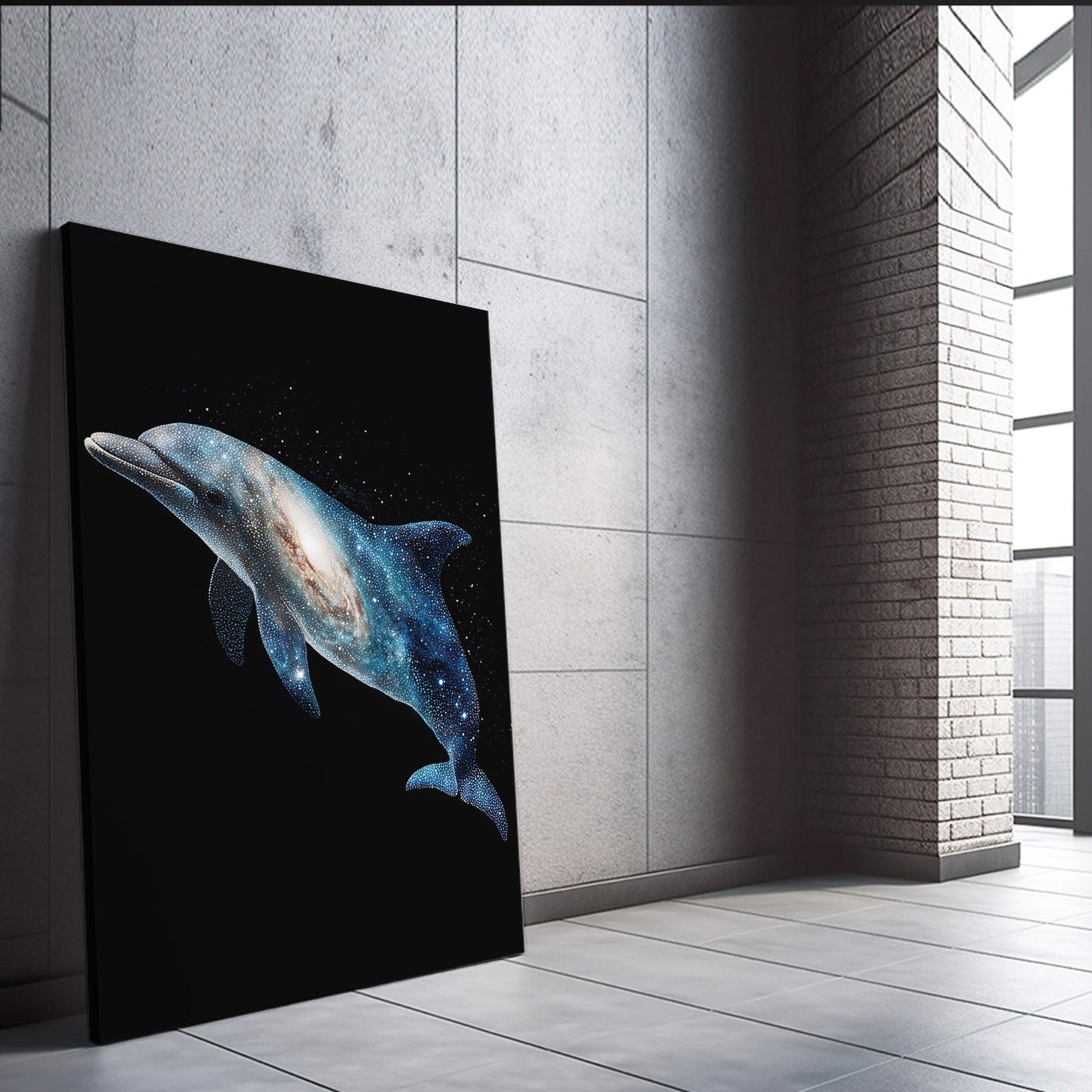 Opal Glow Dolphin Wall Art – styled in a furnished interior