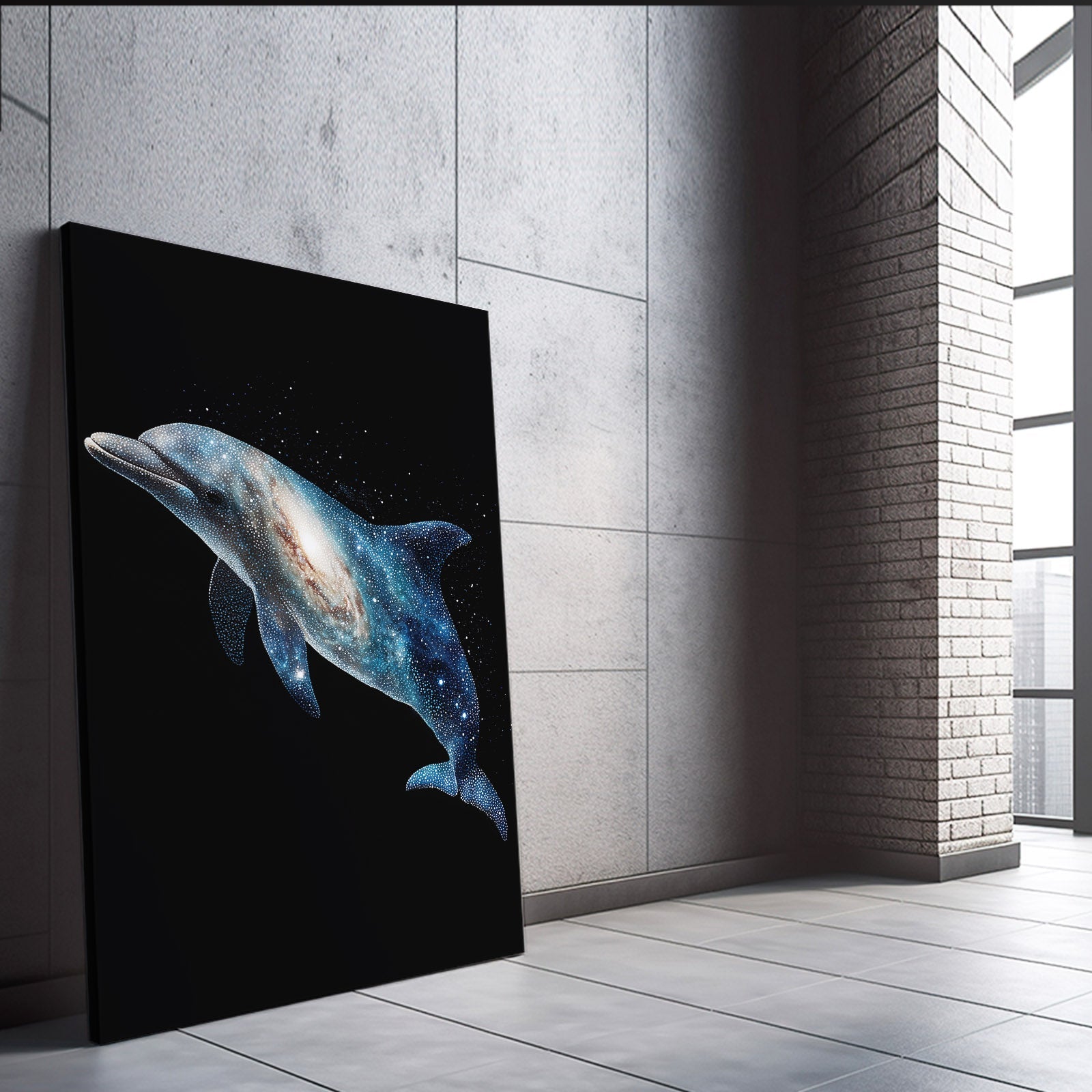 Opal Glow Dolphin Wall Art – styled in a furnished interior