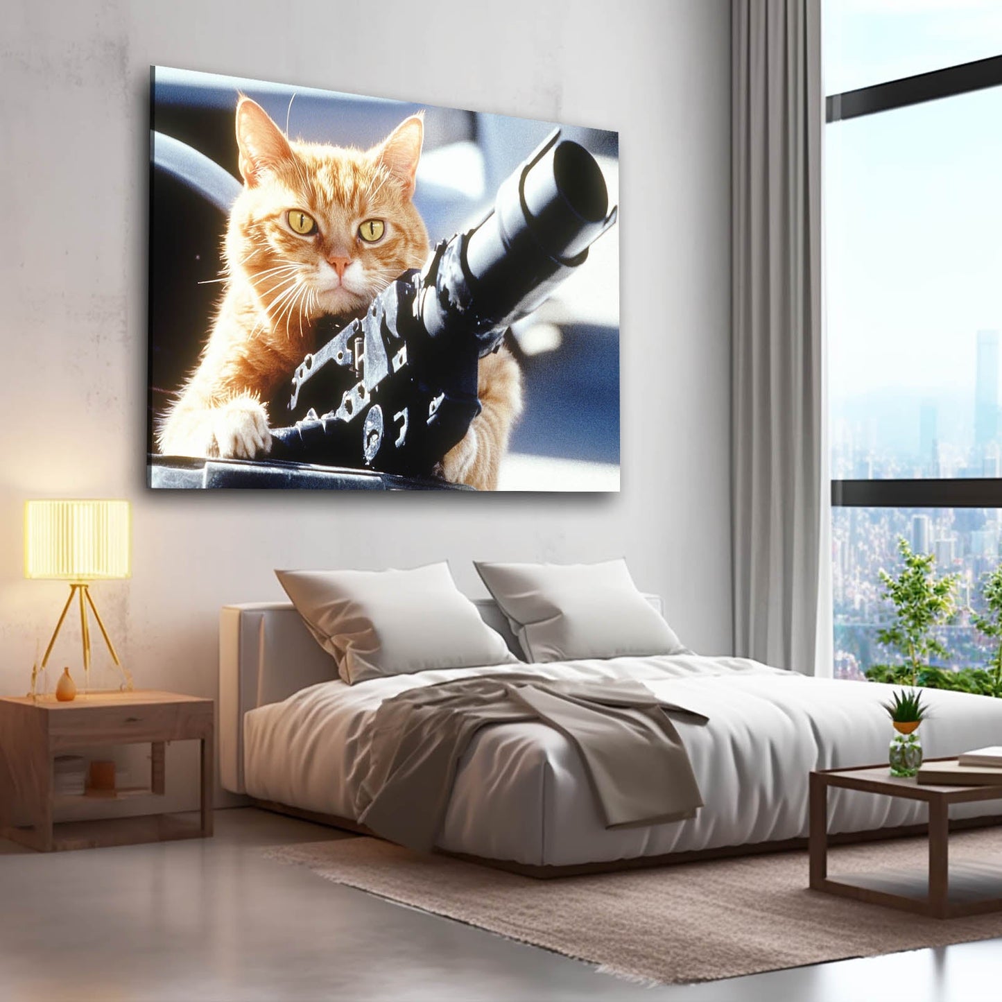 Orange Cat Pointing a Gun Wall Art