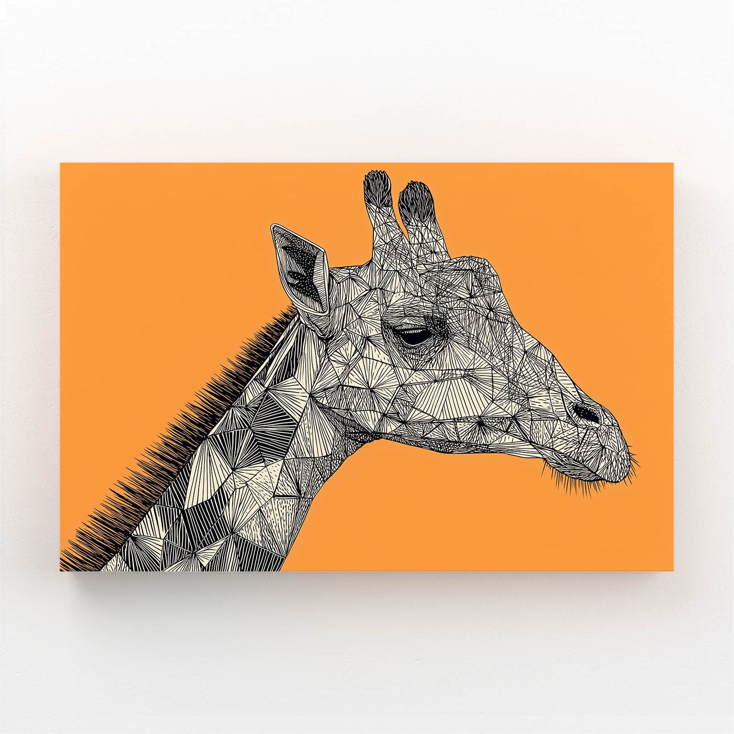 Geometric giraffe illustration on an orange background