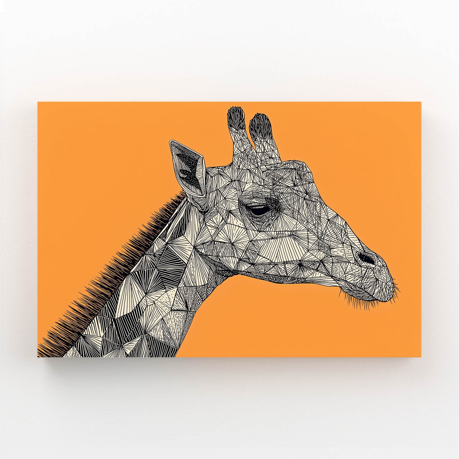 Geometric giraffe illustration on an orange background