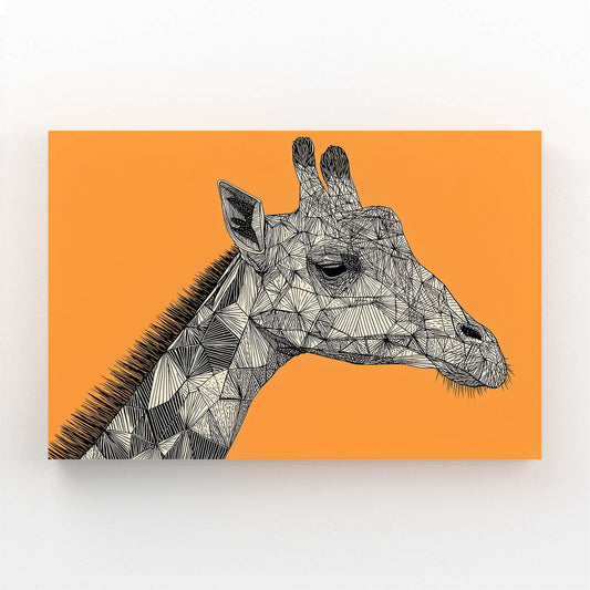 Geometric giraffe illustration on an orange background