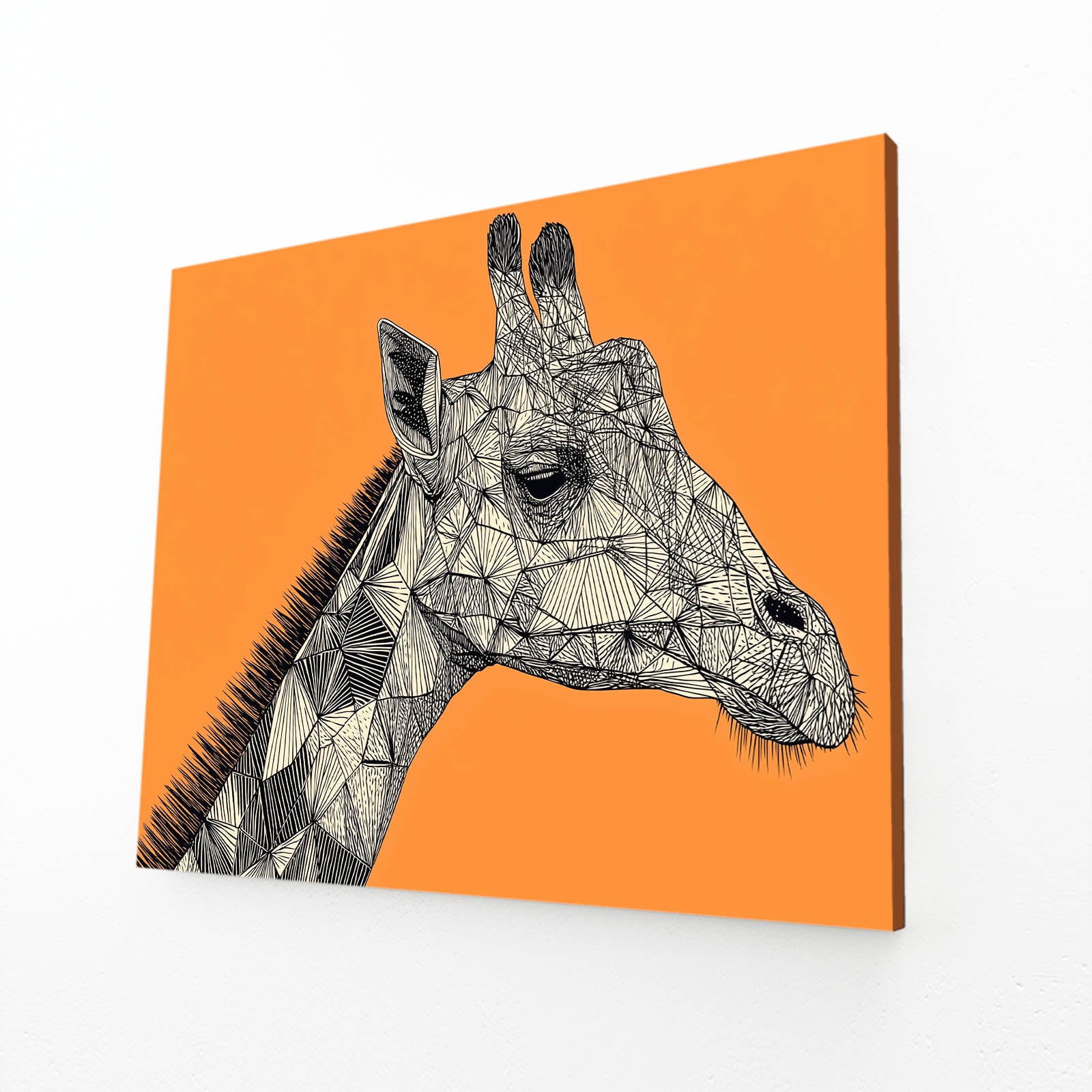 Geometric giraffe illustration on an orange background