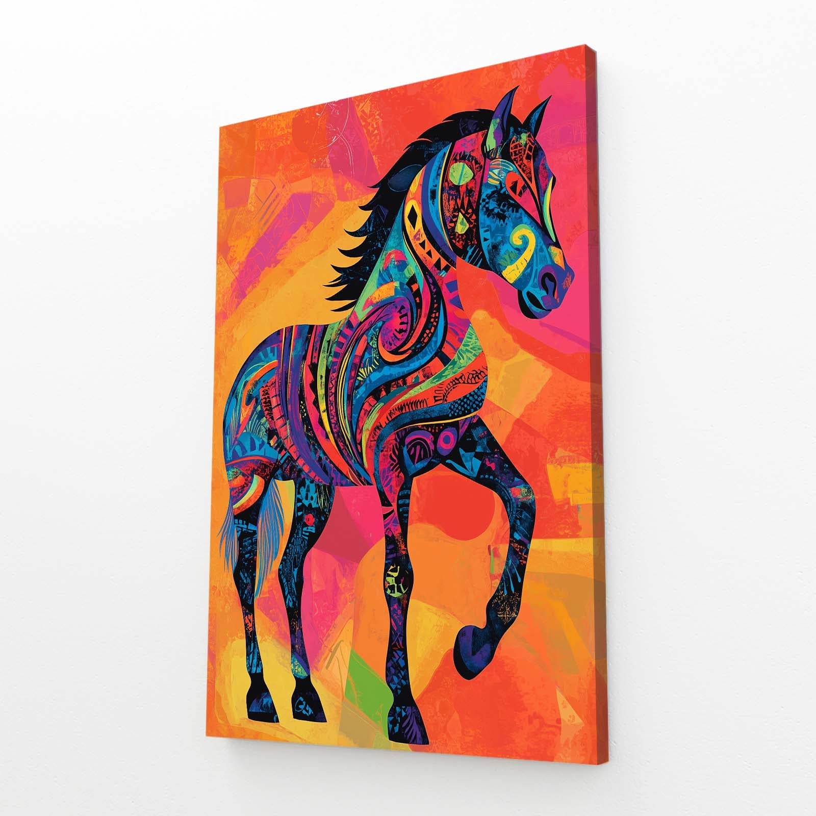 Orange Horse Wall Art – angled canvas view on white background