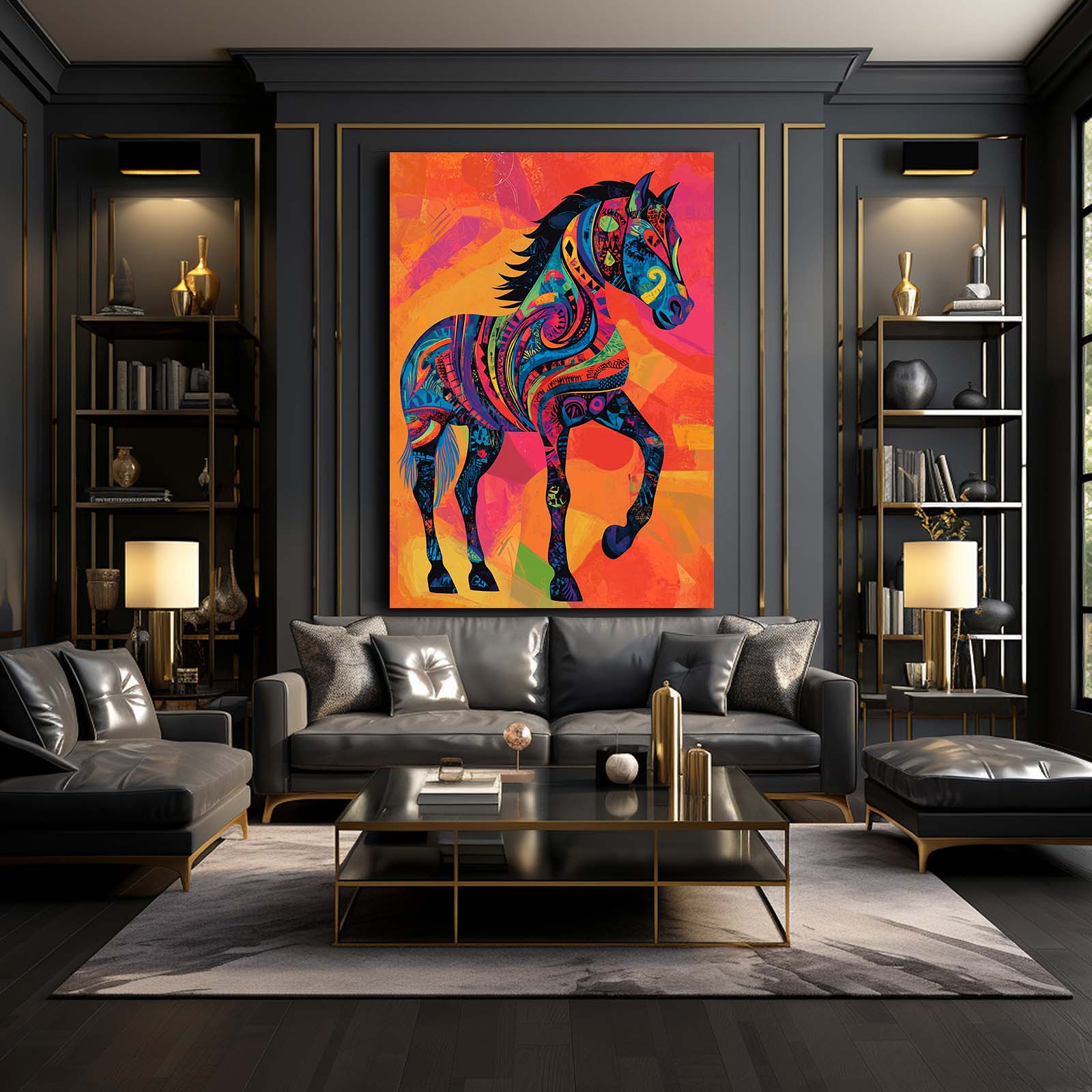 Orange Horse Wall Art – angled canvas view on white background