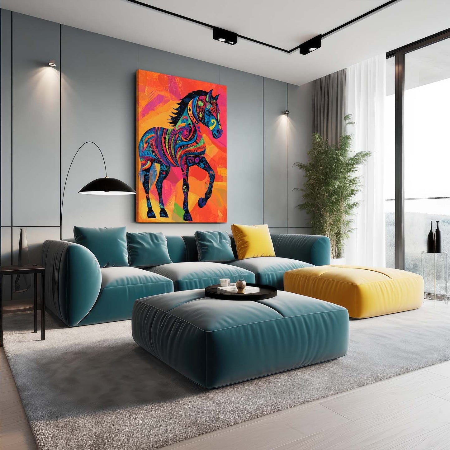 Orange Horse Wall Art – angled canvas view on white background