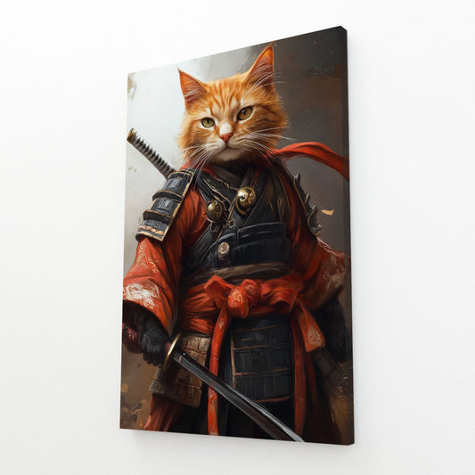 Orange Samurai Warrior Cat Wall Art