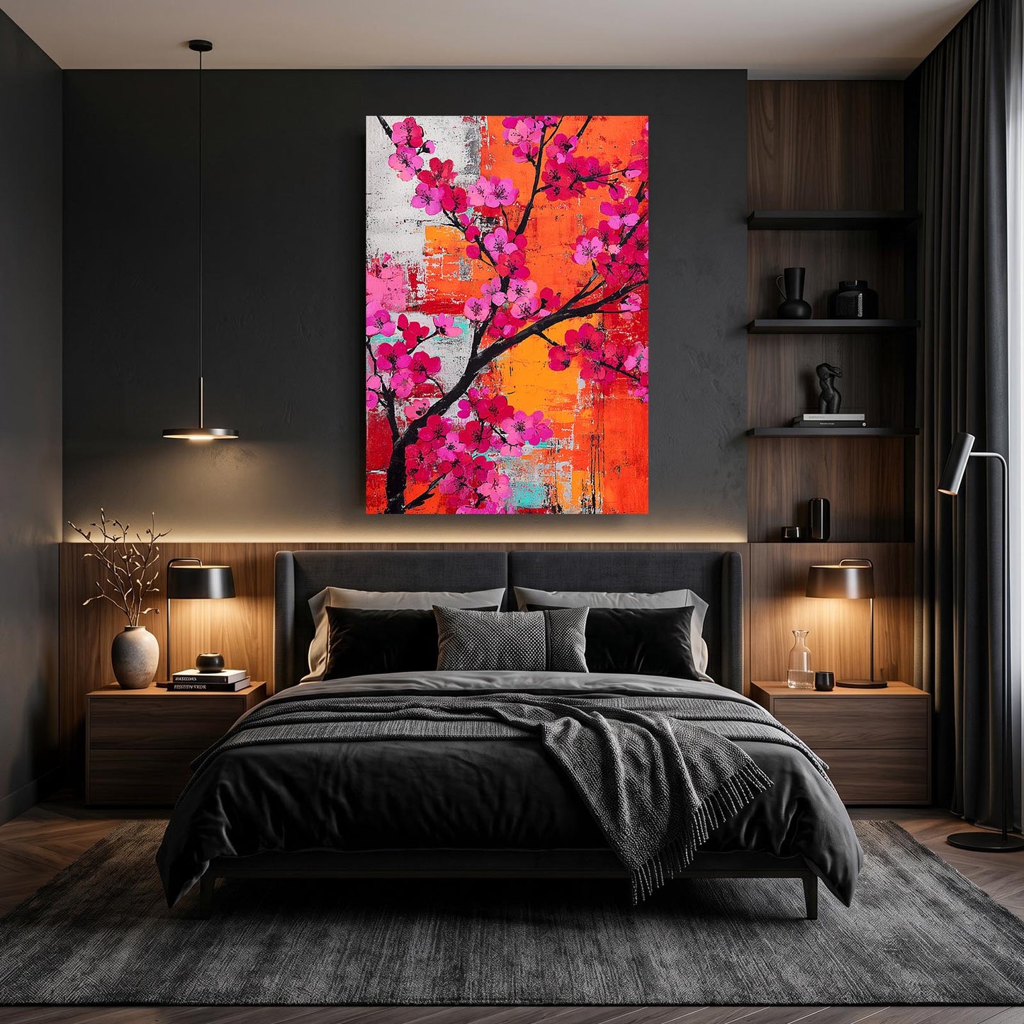 Orange Wall Branch Cherry Blossom Wall Decor – styled in a furnished interior