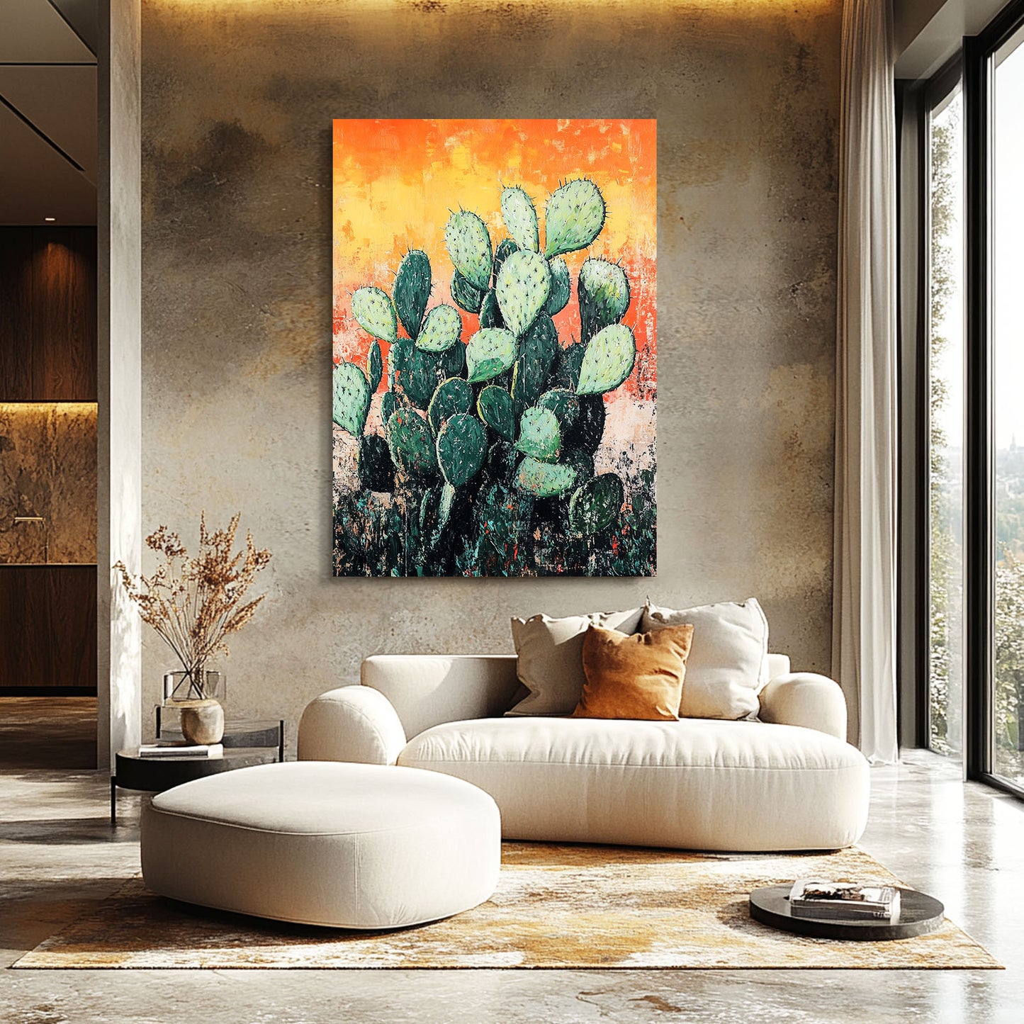 Orange Wall Paddles Cactus Art – styled in a furnished interior