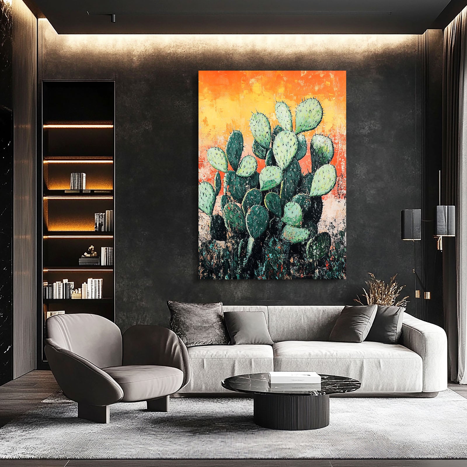 Orange Wall Paddles Cactus Art – styled in a furnished interior
