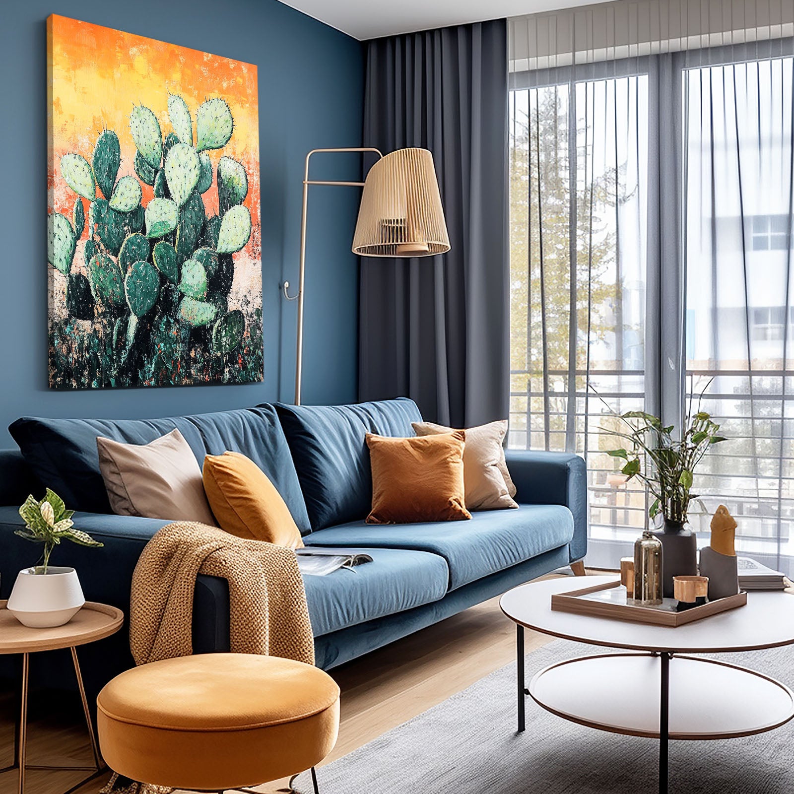 Orange Wall Paddles Cactus Art – styled in a furnished interior