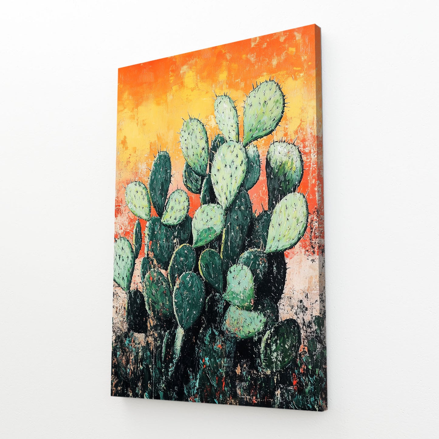Orange Wall Paddles Cactus Art – angled canvas view on white background