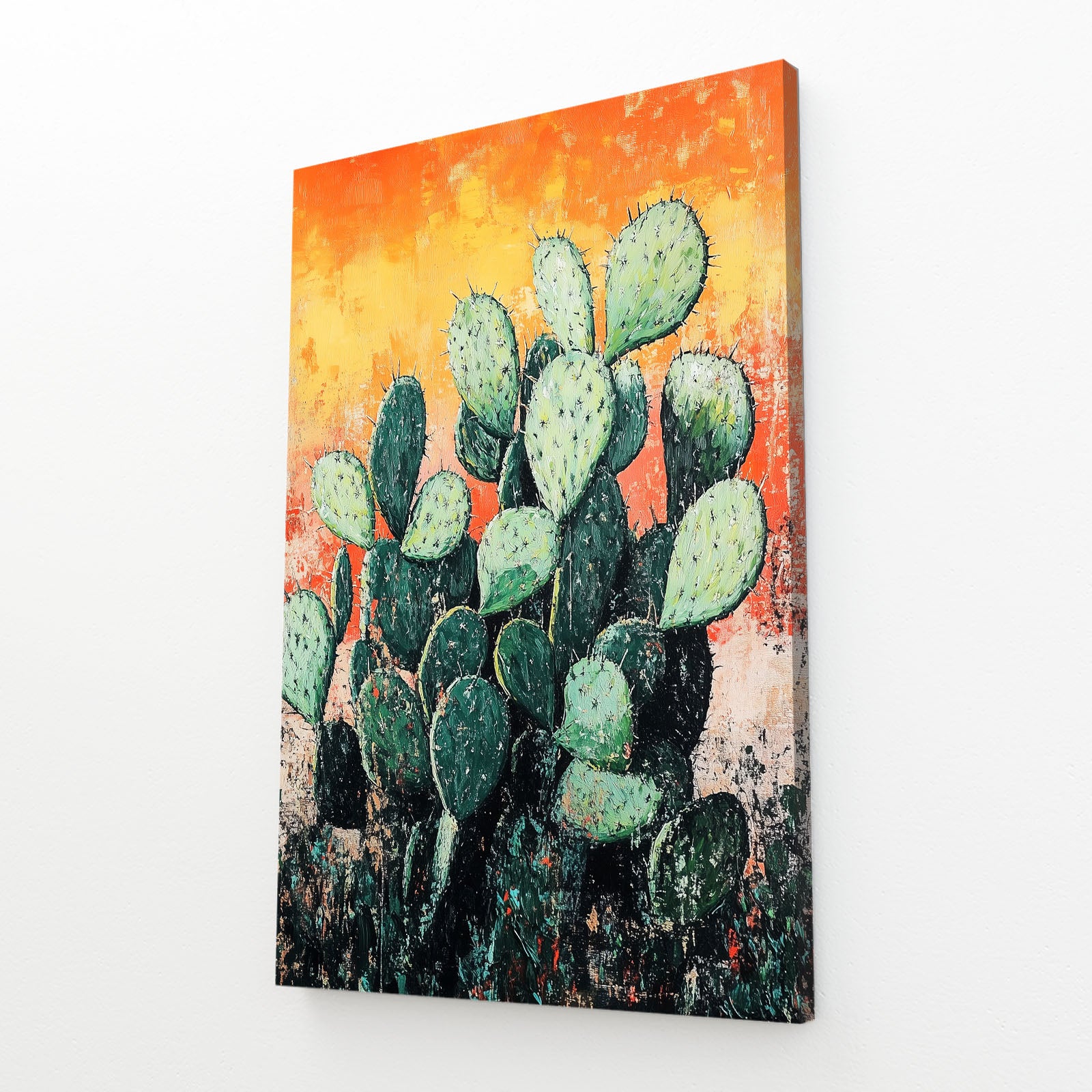 Orange Wall Paddles Cactus Art – angled canvas view on white background