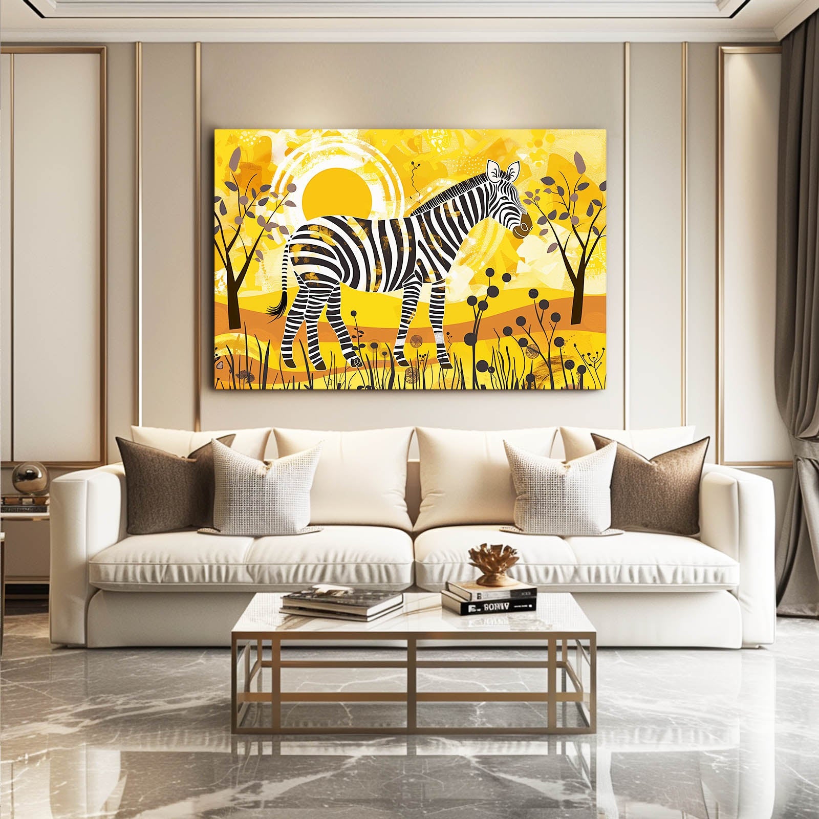 Orange Zebra Art – styled in a furnished interior