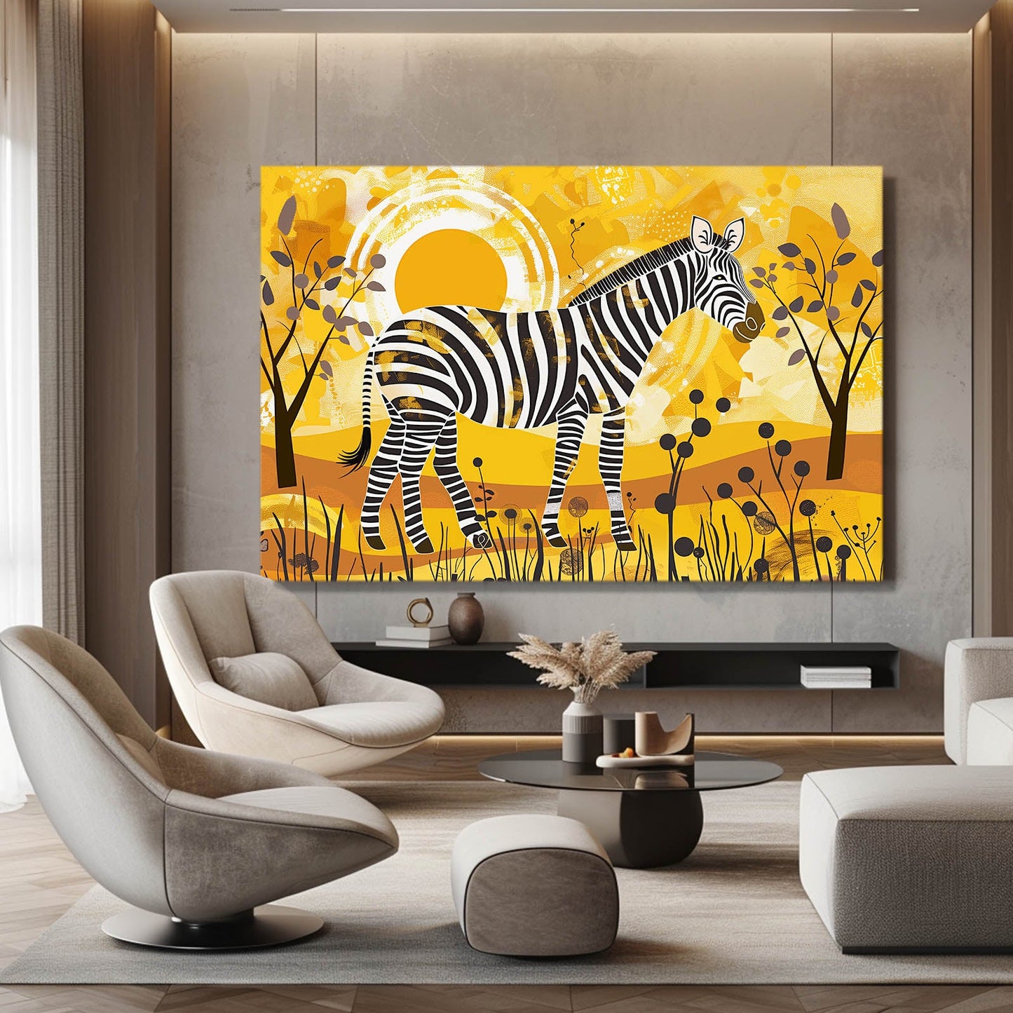 Orange Zebra Art – styled in a furnished interior