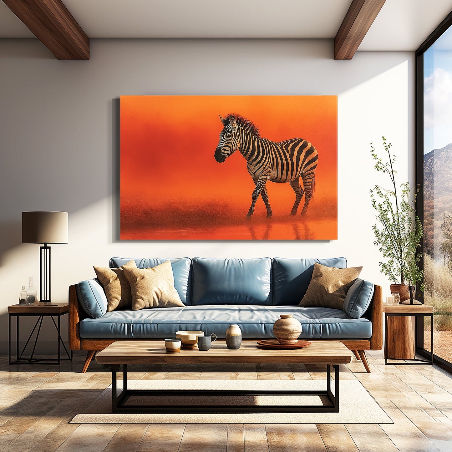 Orange Zebra Artwork – styled in a furnished interior