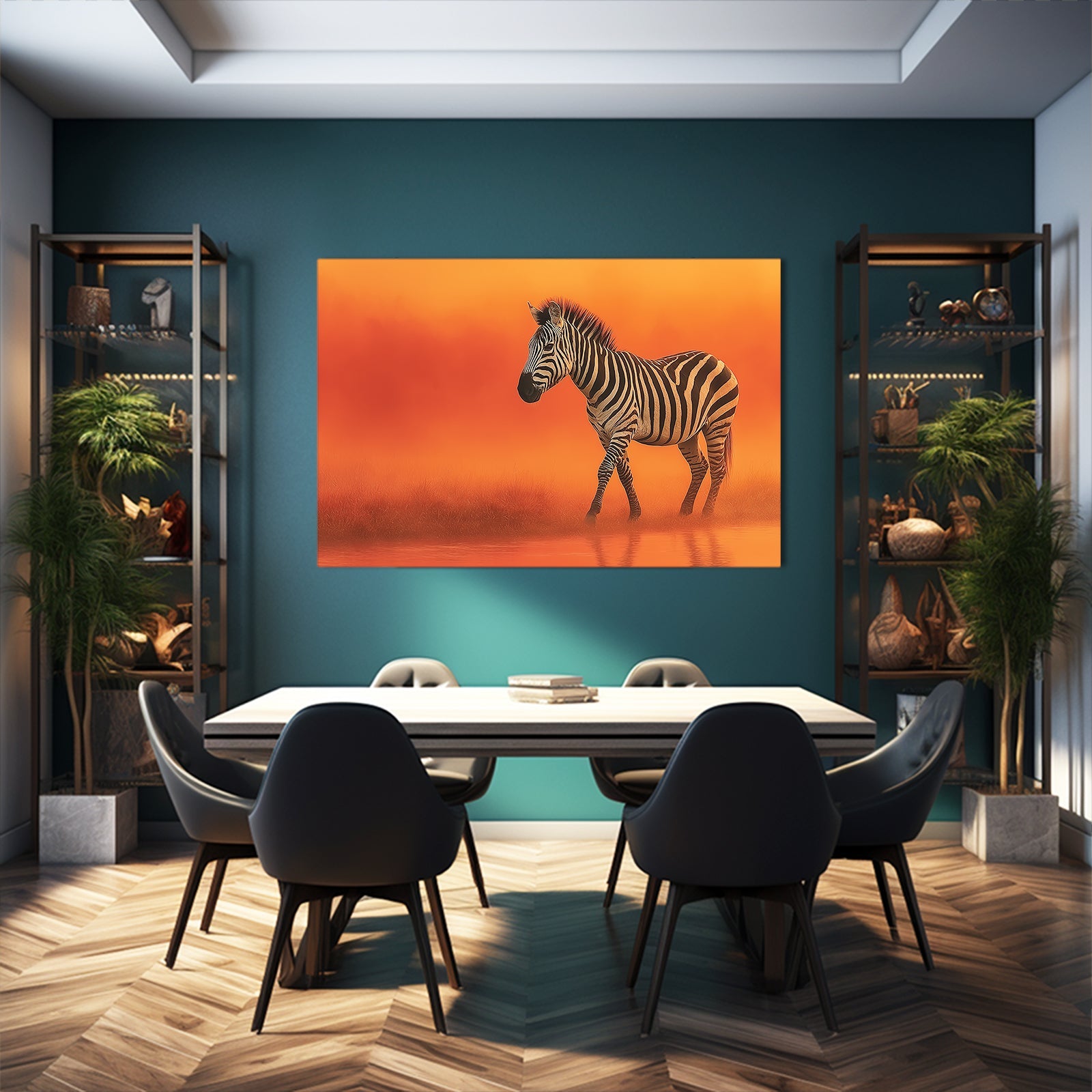 Orange Zebra Artwork – styled in a furnished interior