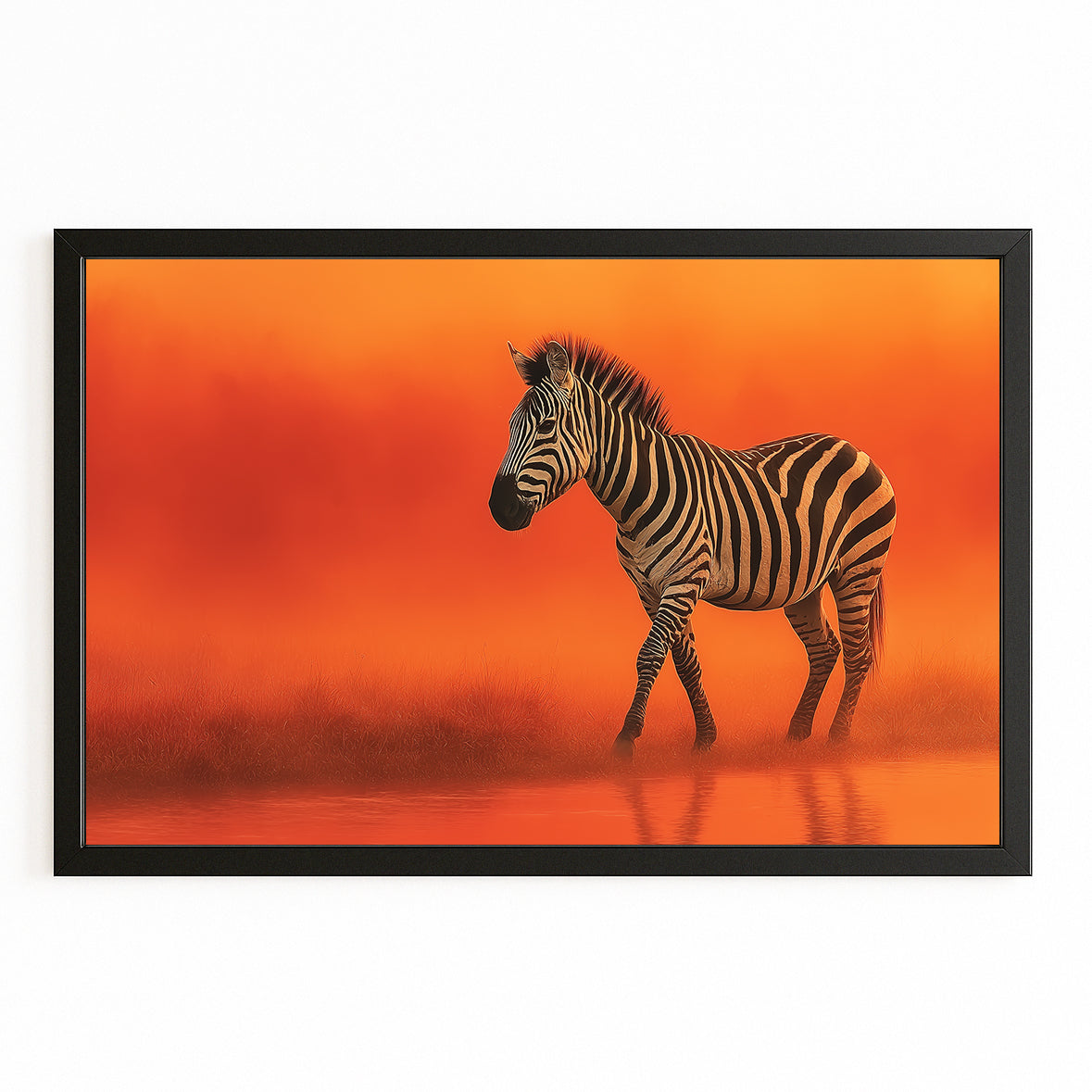 Orange Zebra Artwork – with Premium Black frame on white background