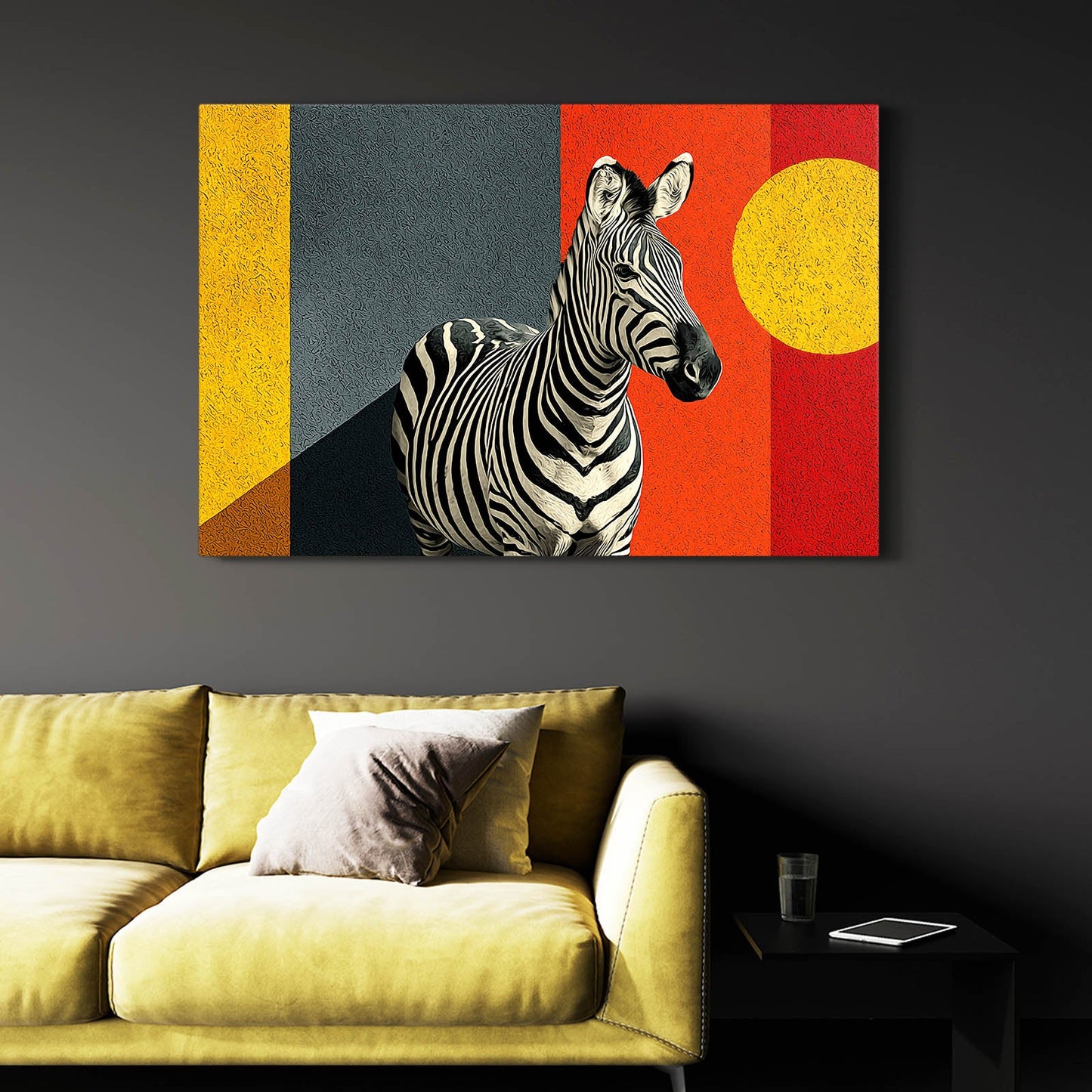 Orange Zebra Canvas Art – styled in a furnished interior