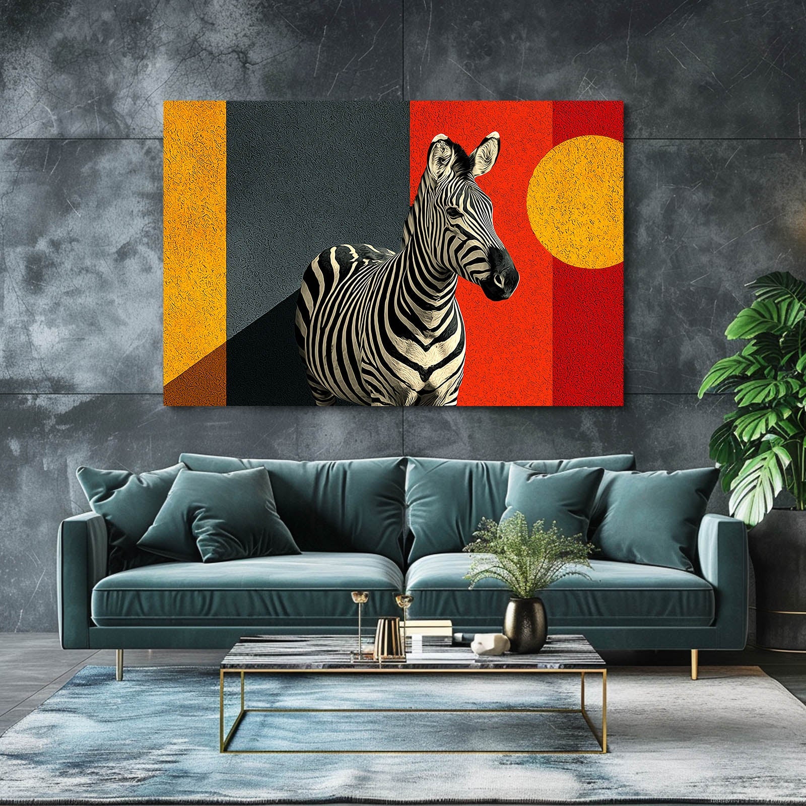 Orange Zebra Canvas Art – styled in a furnished interior
