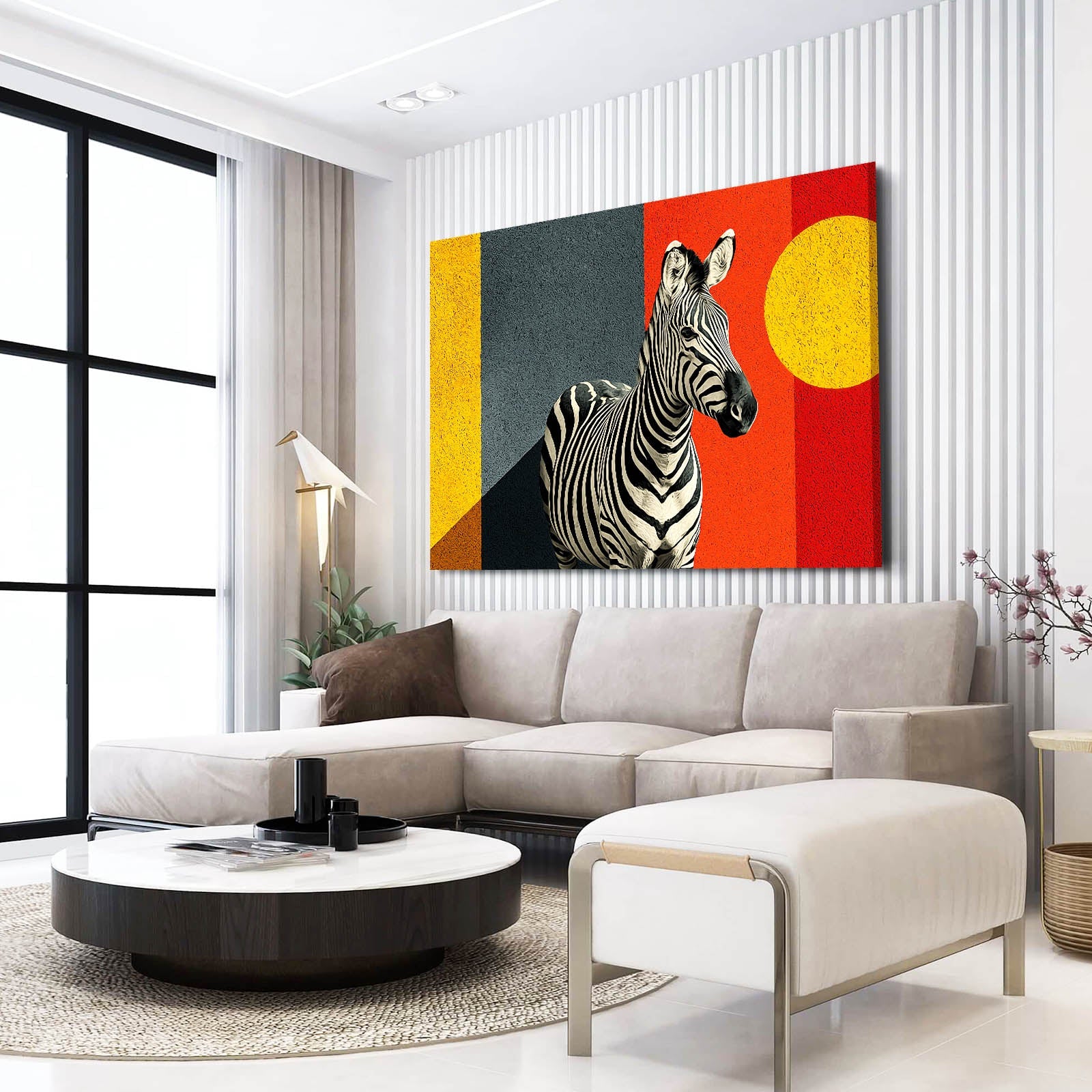Orange Zebra Canvas Art – styled in a furnished interior