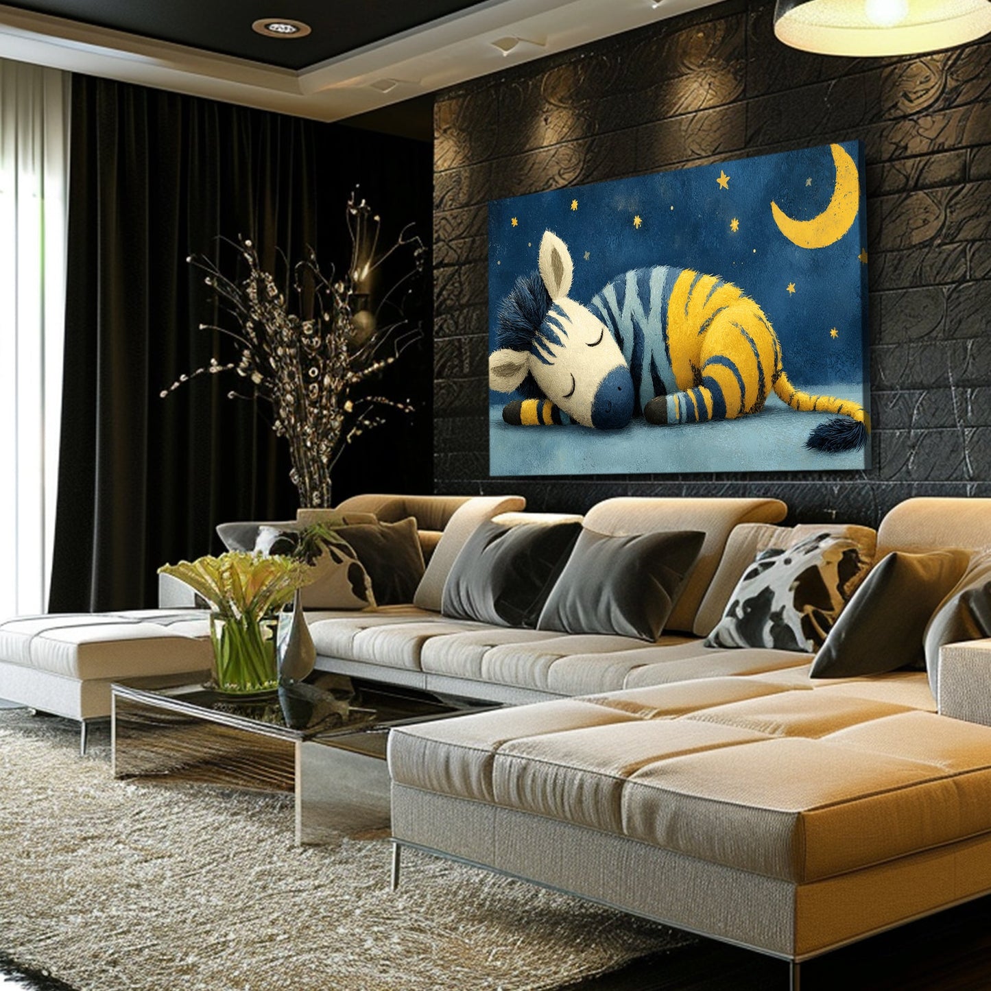 Orange Zebra Prints – styled in a furnished interior