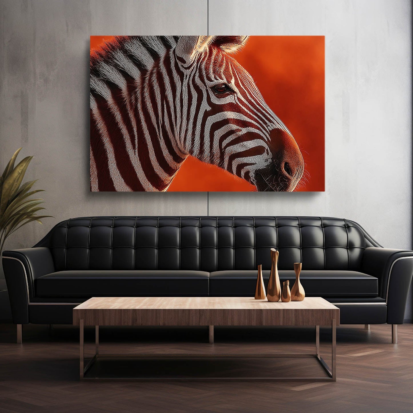 Orange Zebra Wall Art – styled in a furnished interior