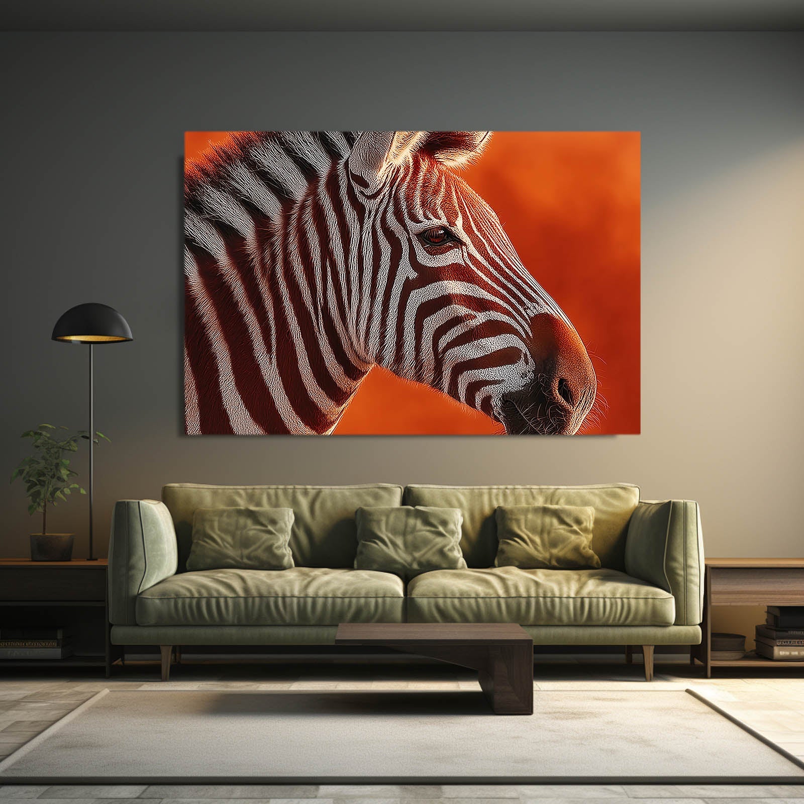 Orange Zebra Wall Art – styled in a furnished interior