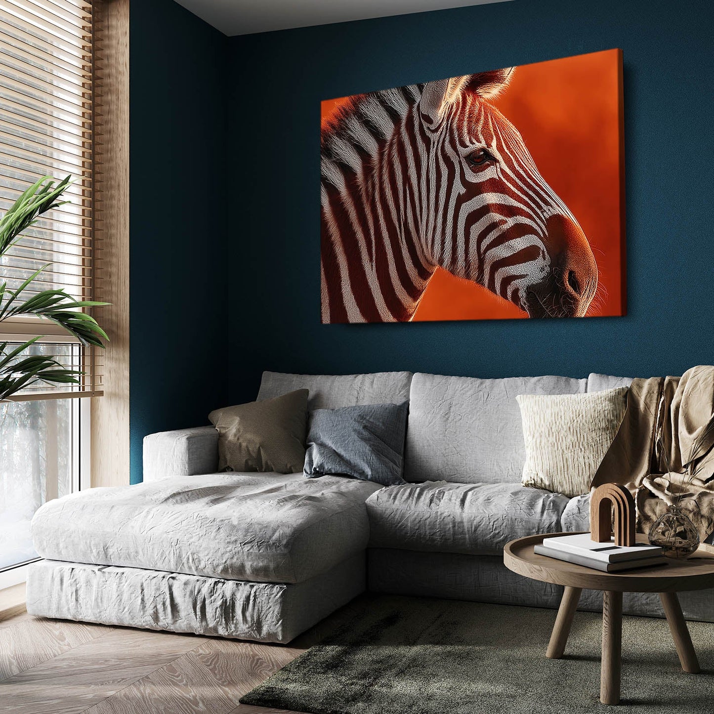 Orange Zebra Wall Art – styled in a furnished interior