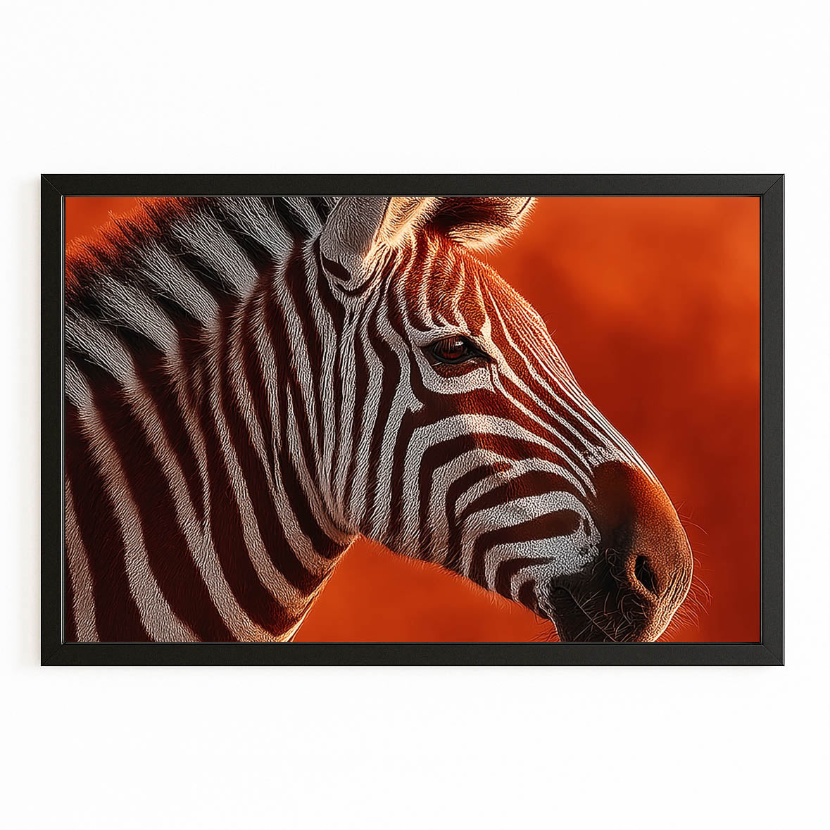 Orange Zebra Wall Art – with Premium Black frame on white background