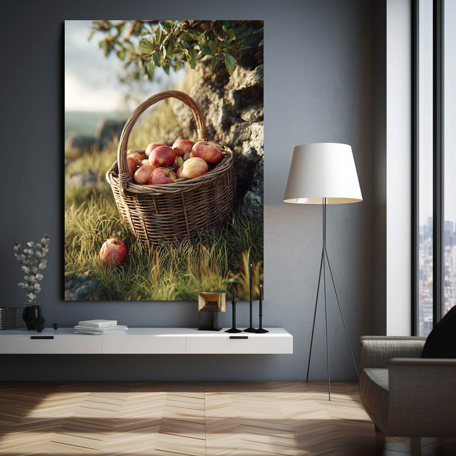 Orchard Basket Harvest Apple Canvas – styled in a furnished interior