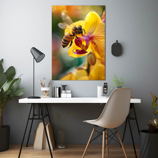 Orchid And Bee Art — photography canvas print in orange tones, view 3
