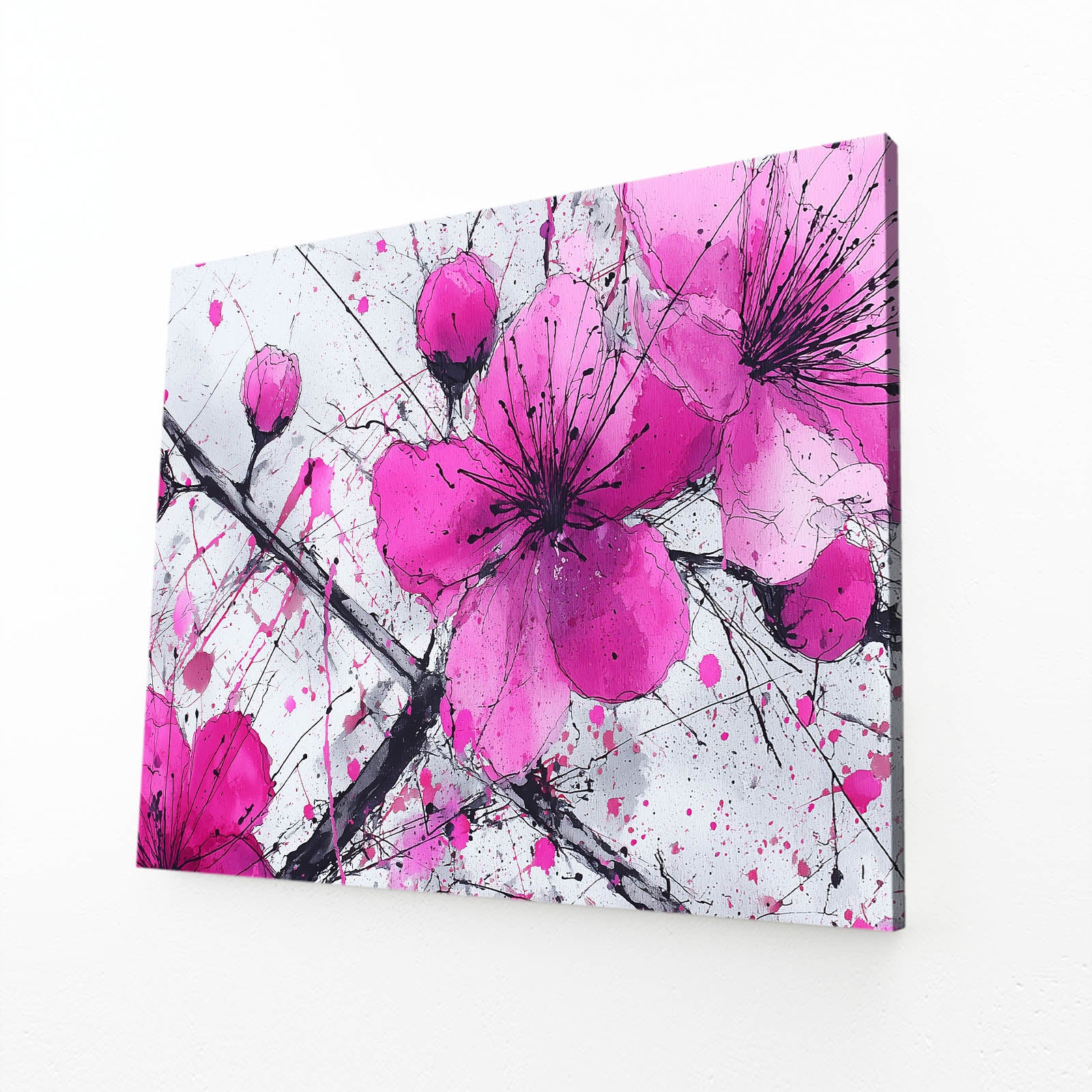 Orchid Pink Blooms Cherry Blossom Wall Art – angled canvas view on white background