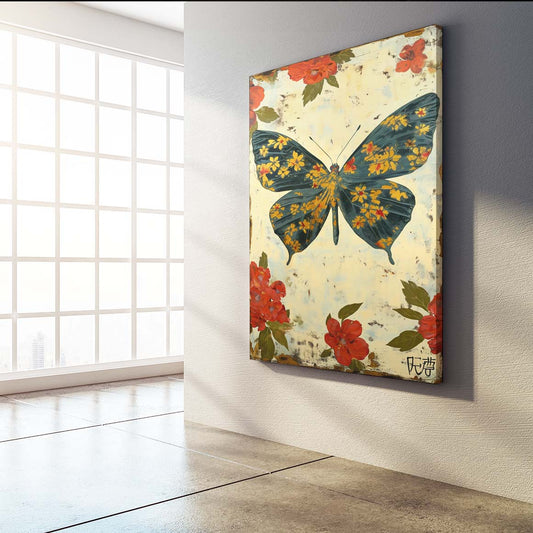 Oriental Butterfly Wall Art — botanical canvas print in white tones, view 3