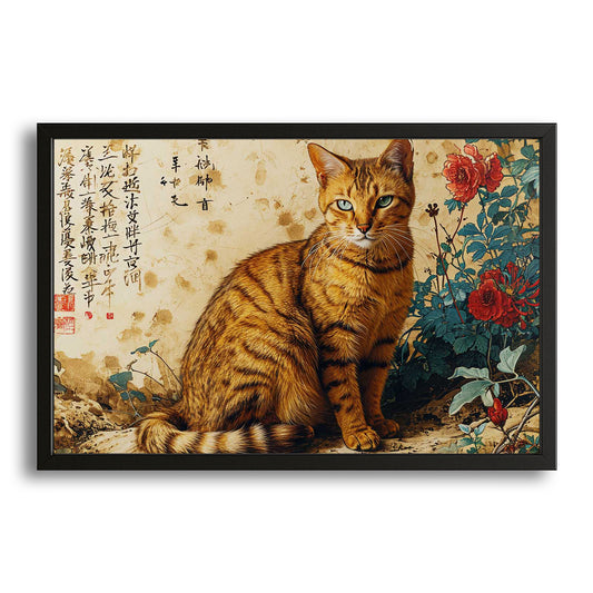 Oriental Elegance Cat Wall Art – canvas print on white background