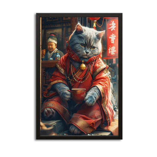Oriental Wisdom Cat Art – canvas print on white background