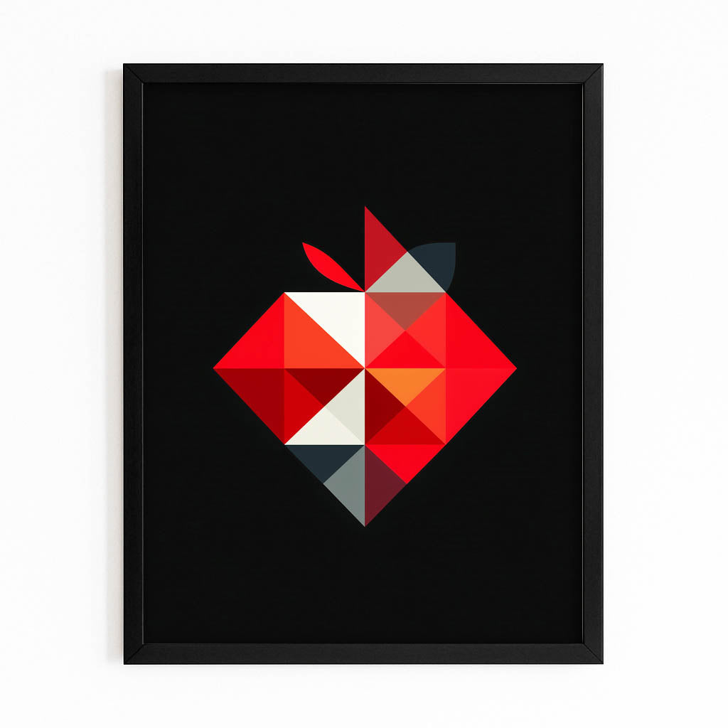 Origami Facet Apple Wall Decor – with Premium Black frame on white background
