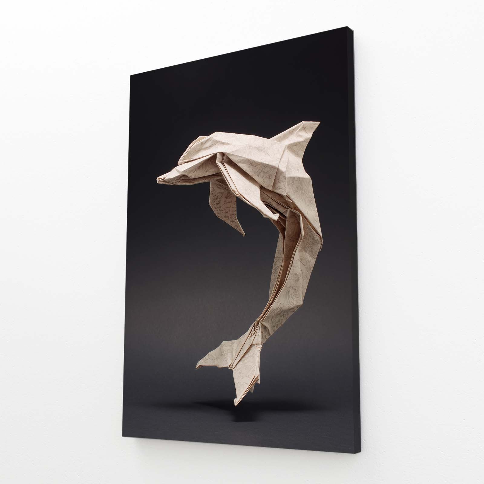 Origami Fold Dolphin Art – angled canvas view on white background