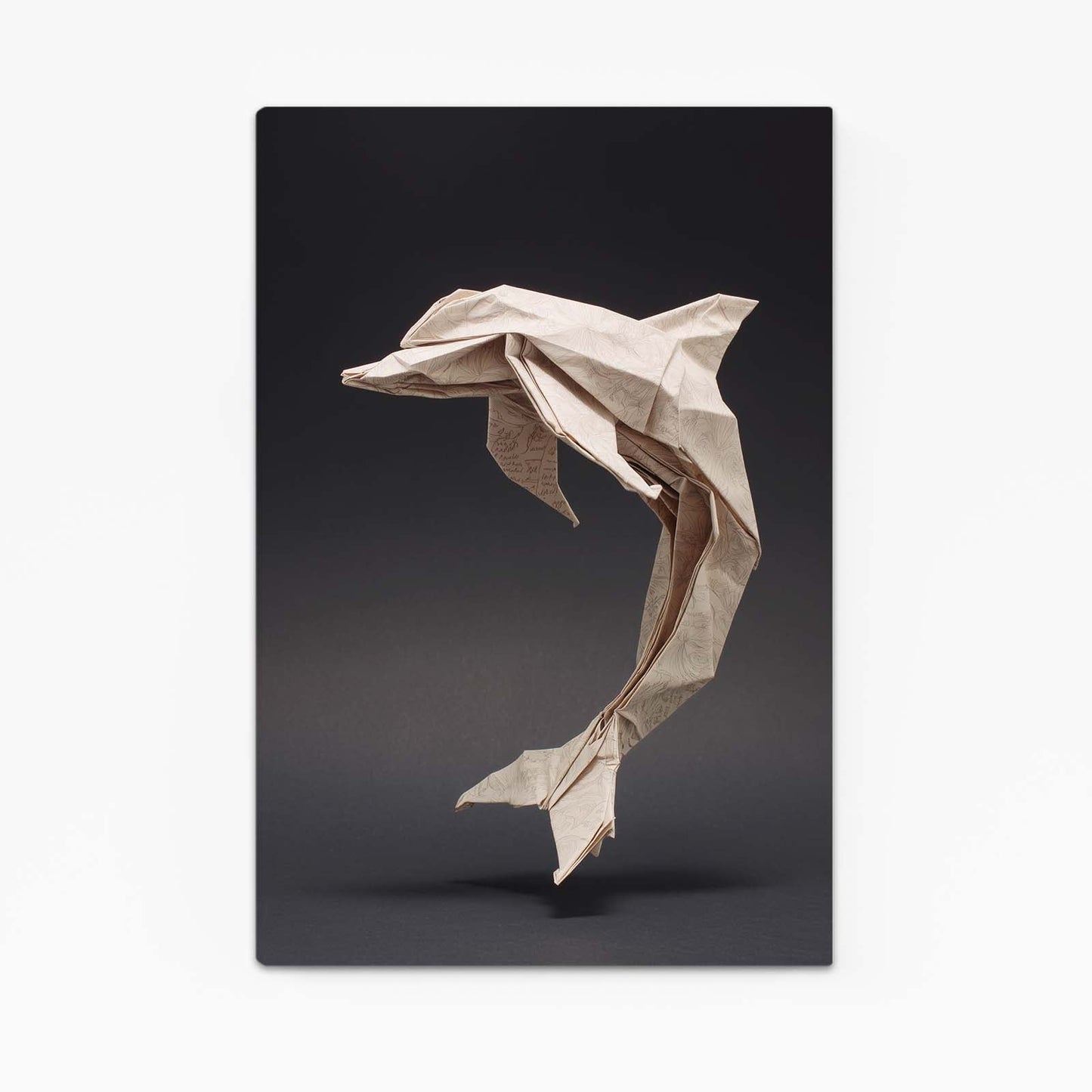 Origami Fold Dolphin Art – with Premium Black wood frame on white background