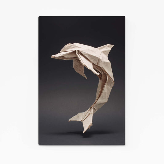 Origami Fold Dolphin Art – with Premium Black wood frame on white background