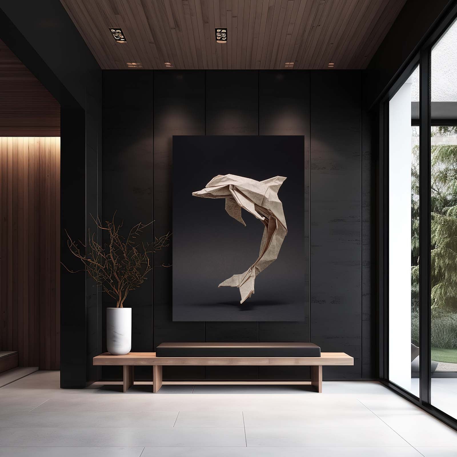 Origami Fold Dolphin Art – styled in a furnished interior