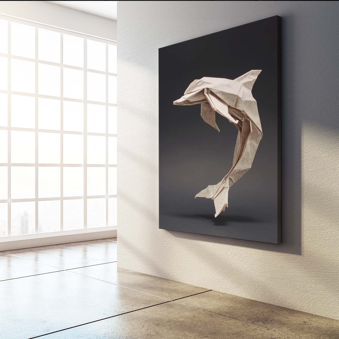 Origami Fold Dolphin Art – styled in a furnished interior